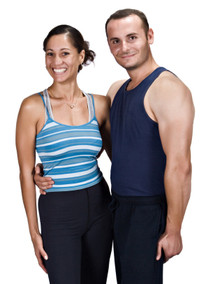 Photo of fitness professionals by gender: male and female.